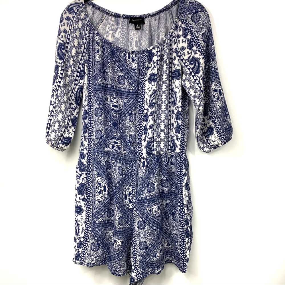 AB Studio Shorts Romper Paisley Boho Pattern 6